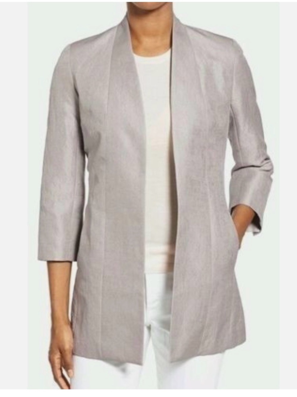 Eileen Fisher Light silver Open-Front Longline Jacket